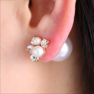 Pearl Rhinestone Double Sided Earrings
